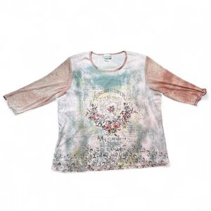 Y2K/90s Fashion Bug Floral Graphic w studs & 3/4 Mesh Tie Dye Sleeves Top